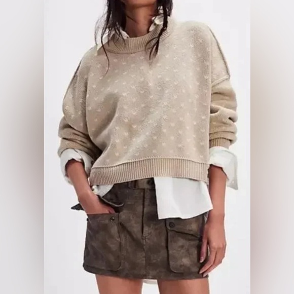 Free People Sweaters - Free People Beige Textured Crew Neck Sweater
